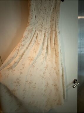 Reformation Cream and Beige Floral Midi Dress